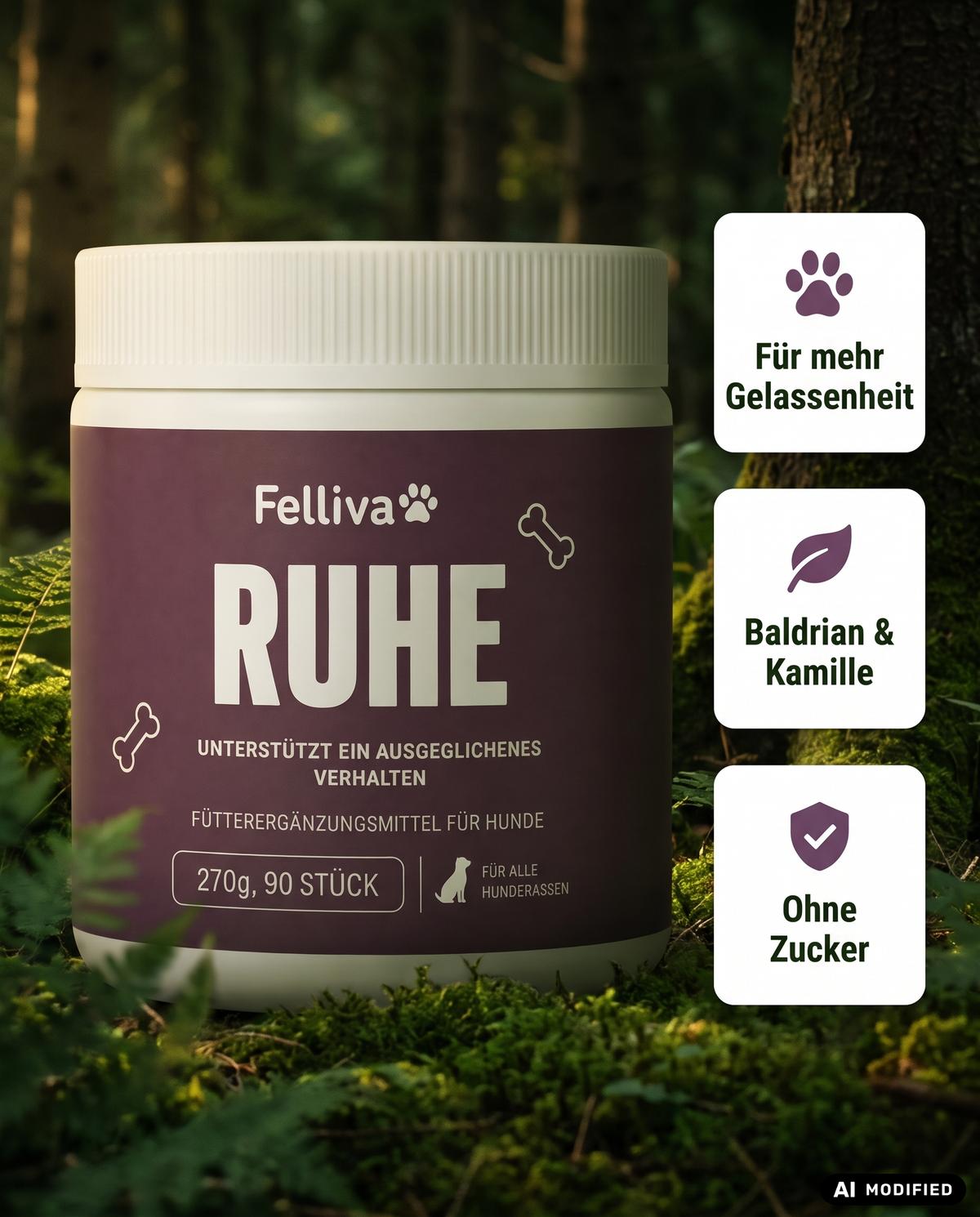Felliva Ruhe - Soft Chews mit Baldrian & Kamille, 270g, 90 Stück