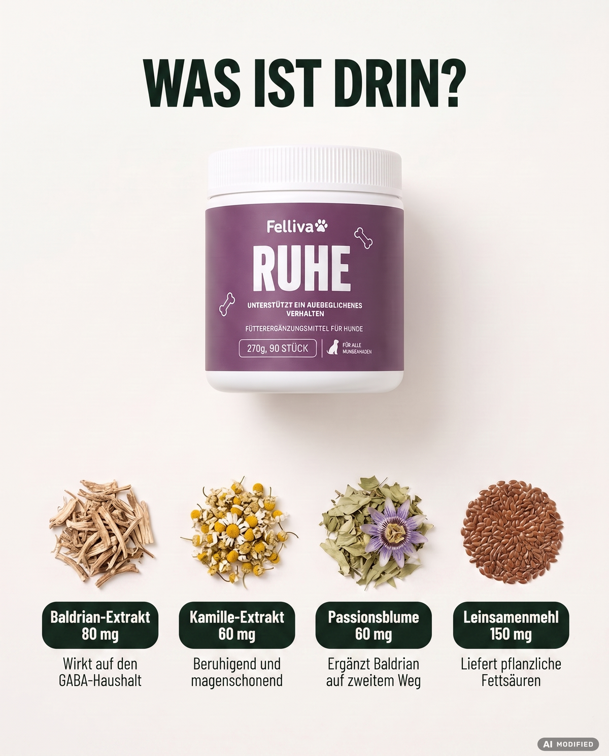 Felliva Ruhe - Soft Chews mit Baldrian & Kamille, 270g, 90 Stück