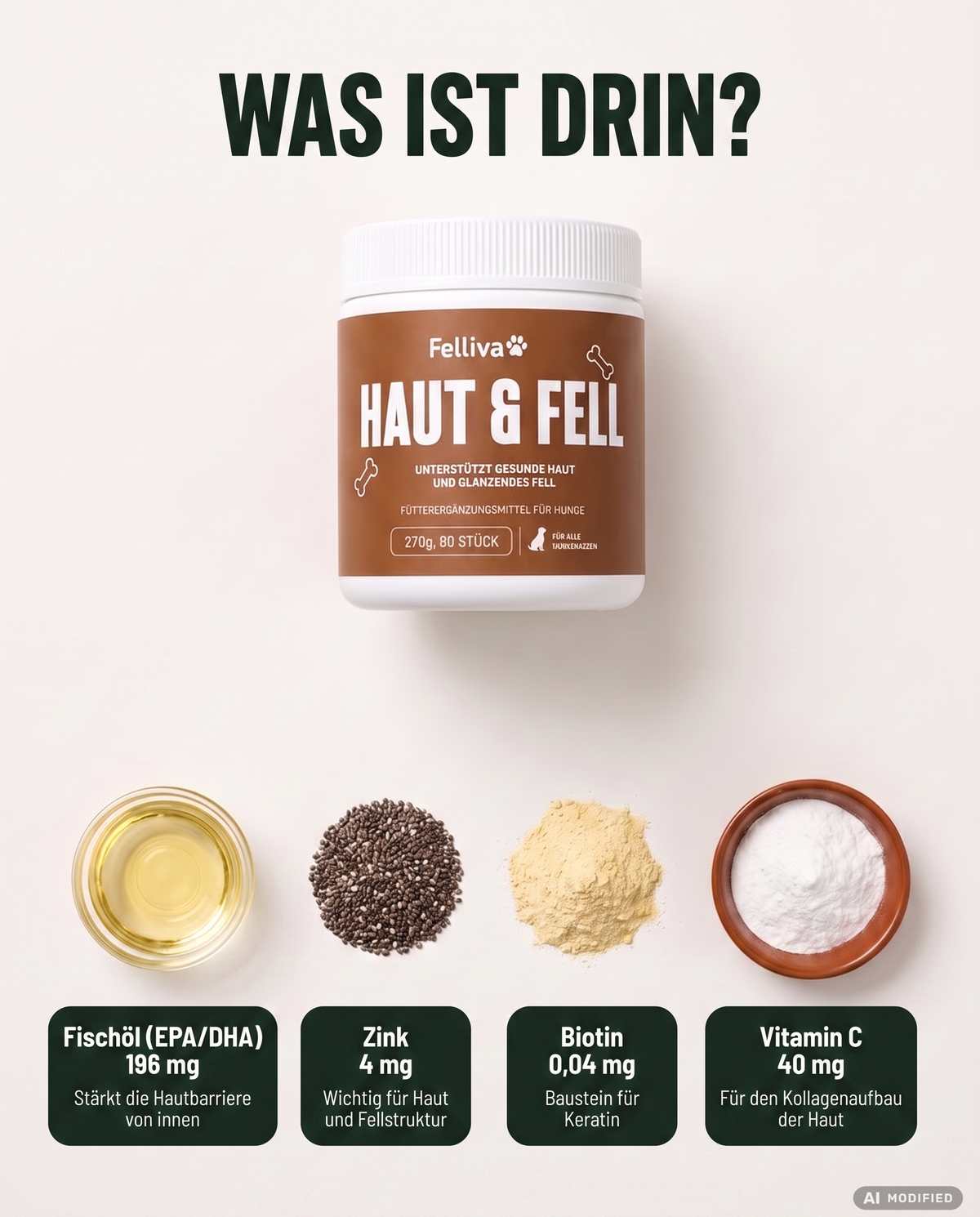 Felliva Haut & Fell - Soft Chews für mit Omega-3 & Biotin, 270g, 90 Stück